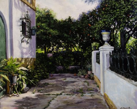 pintura de la vieja casa del jardinero de los jardines de Murillo