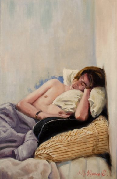 Pintura al oleo de un chico durmiendo