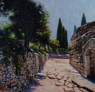 Pintura sobre las ruinas de Merida
