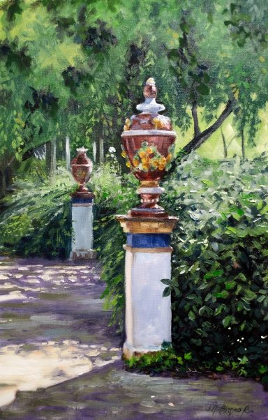 pintura de una parte del parque de Maria Luisa, Sevilla.