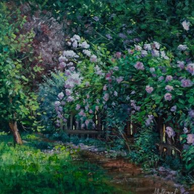 Pintura sobre rosas salvajes en un jardin en EEUU