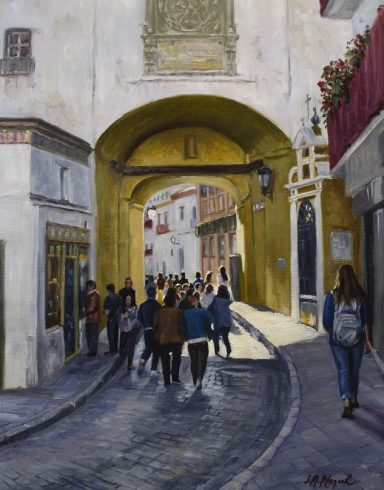 pintura sobre el arco del postigo en Sevilla